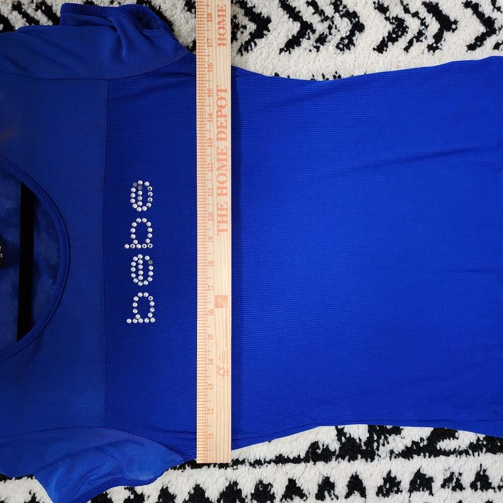 Bebe Mesh Panel Ribbed Rhinestone Logo Top Surf The Web Blue Size Large - Picture 6 of 9